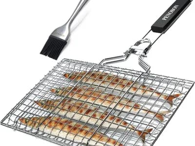 Canasta de asado de Pescado, Canasta de Parrilla de Barbacoa de Acero Inoxidable portátil Plegable, Viene con (vista 1)