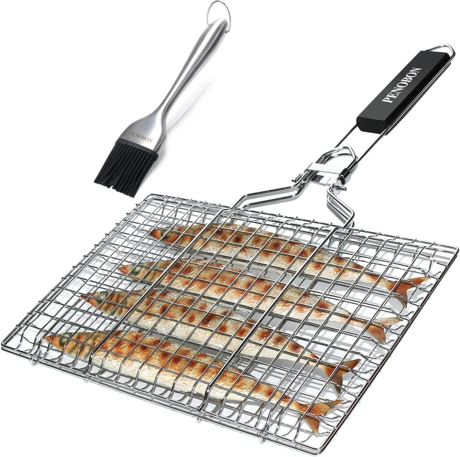 Canasta de asado de Pescado, Canasta de Parrilla de Barbacoa de Acero Inoxidable portátil Plegable, Viene con (vista 1)