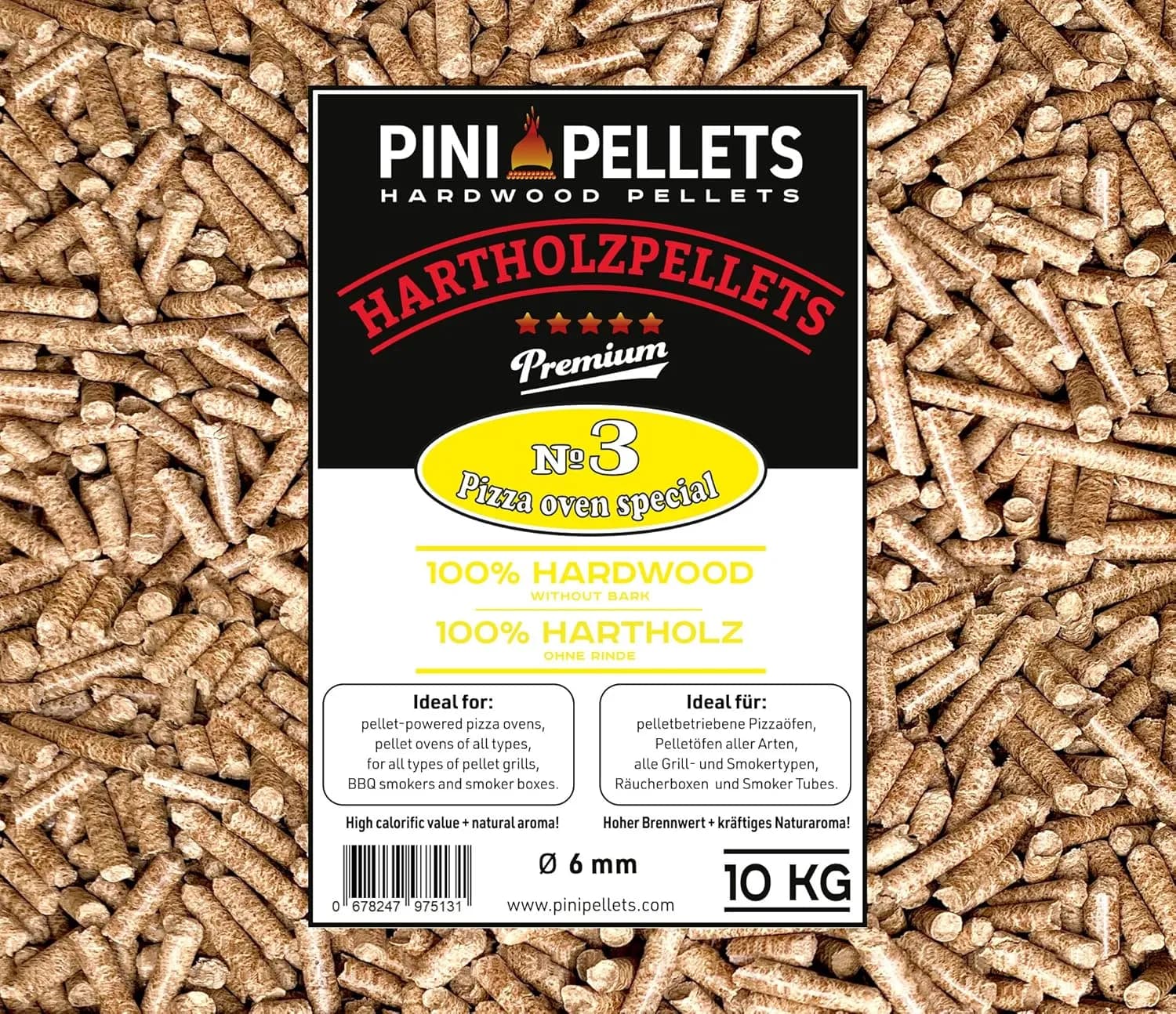 PINI Pellets de Madera Dura Pellets №3 Horno de Pizza Especial 10 Kg para hornos de Pizza con pellets (vista 1)