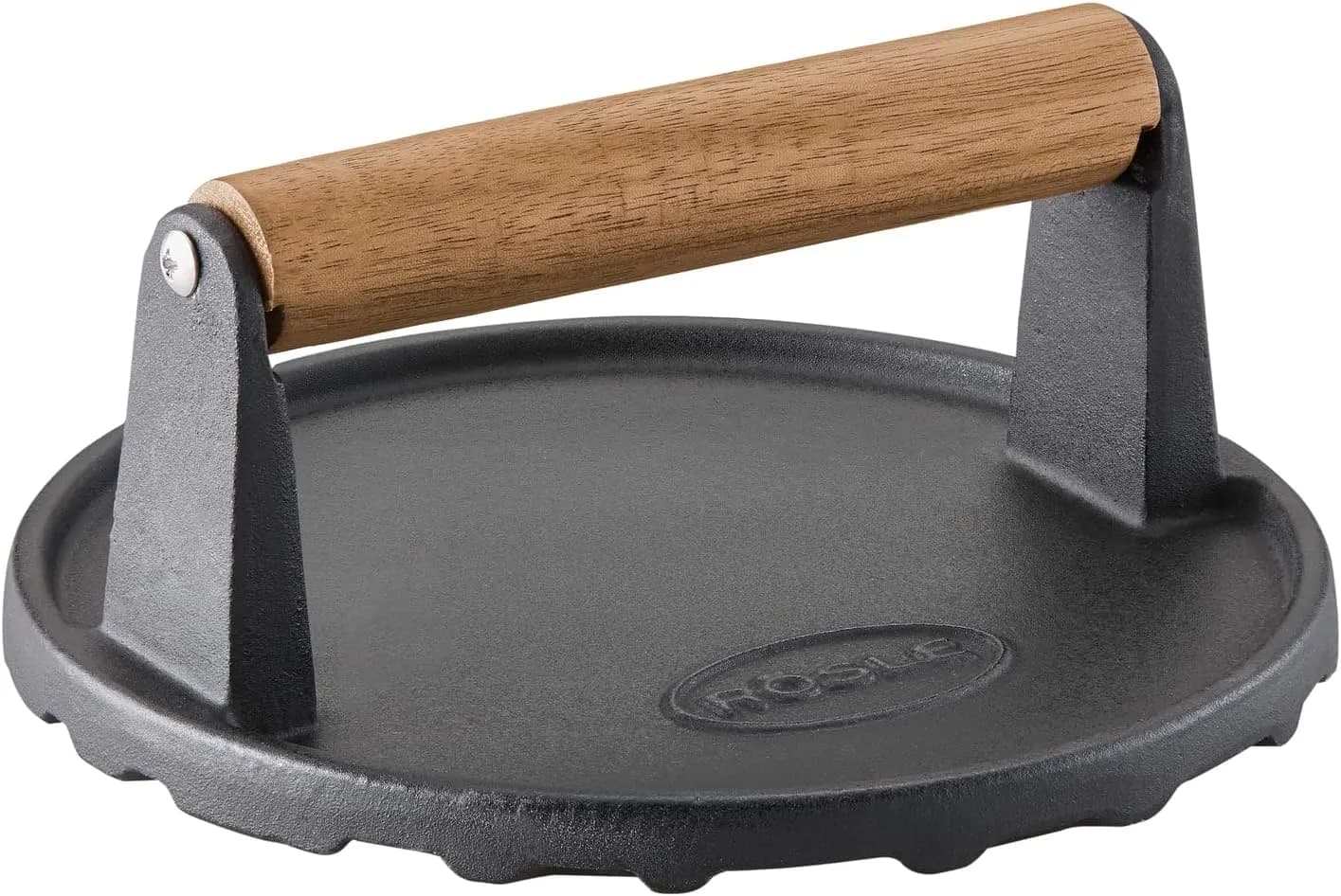 RÖSLE Pesa para barbacoa, 17,5 cm, hierro fundido con mango de madera, para cocinar más rápido hamburguesas o filetes, n (vista 1)