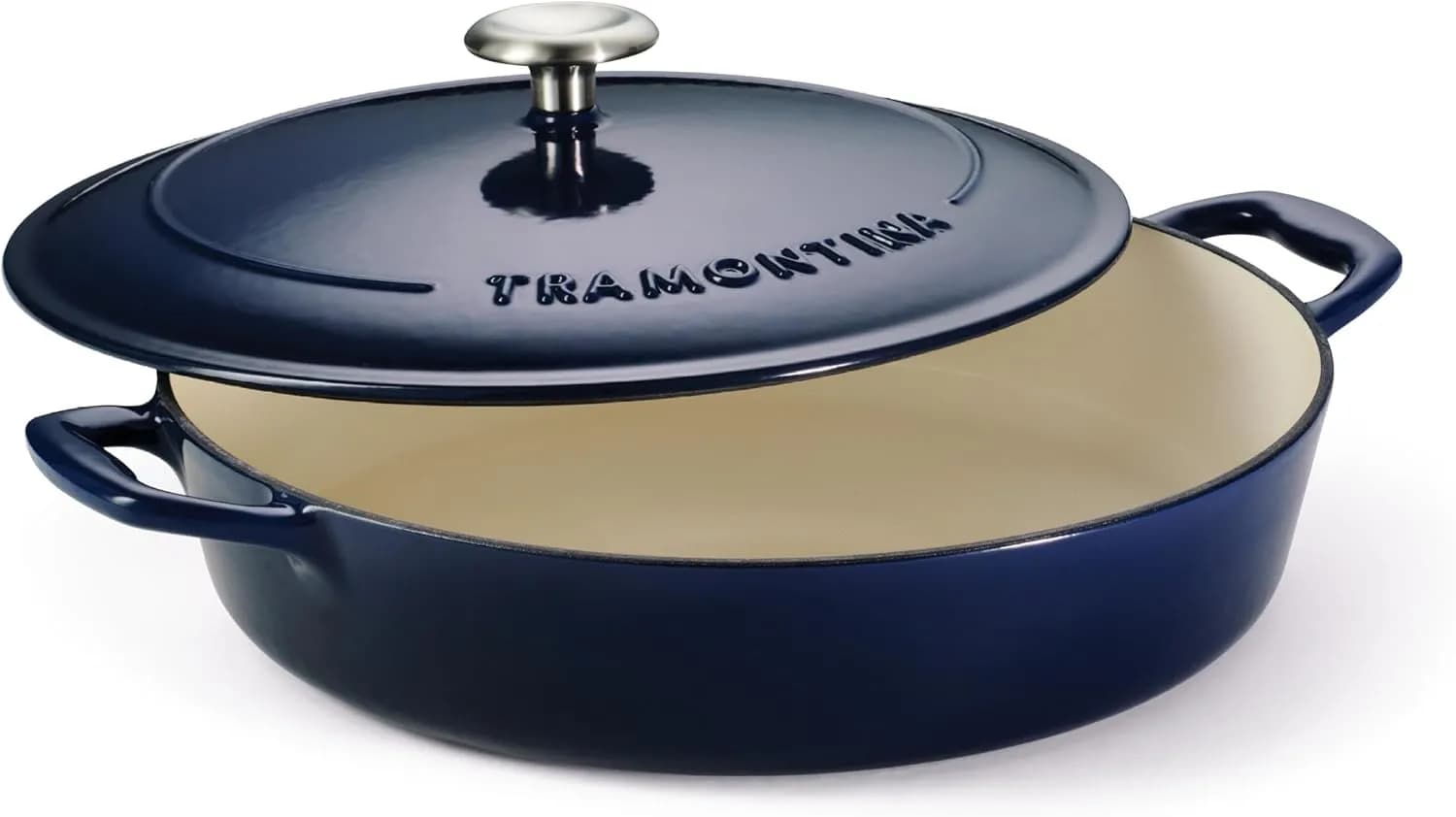 Tramontina Cazuela Baja de Hierro Fundido Esmaltado con Tapa Azul Bestow 30 cm 3,8 L (vista 1)